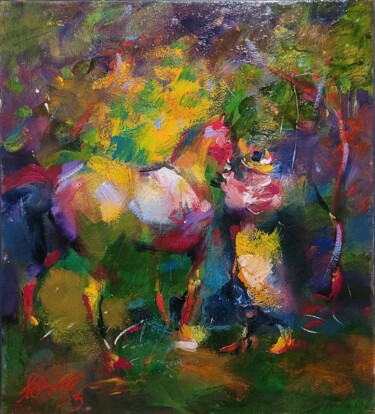 Schilderij getiteld "Madame with horse" door Slobodan Ivankovic (Baudo), Origineel Kunstwerk, Olie