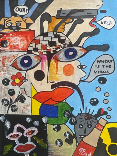 Painting titled "Chienne de vie" by Philippe Bourbonneux, Original Artwork, Acrylic