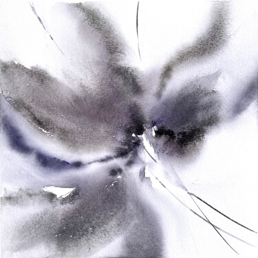 Gray abstract flower painting Painting titled "Gray abstract flowe…" by Olya Grigorevykh, Original Artwork, Watercolor