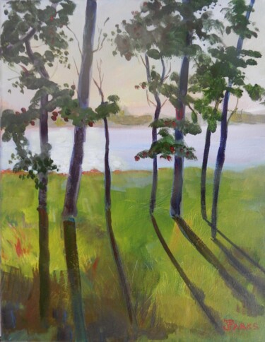 Painting titled "Riverside" by Joy Parks Coats, Original Artwork, Acrylic Mounted on Wood Stretcher frame