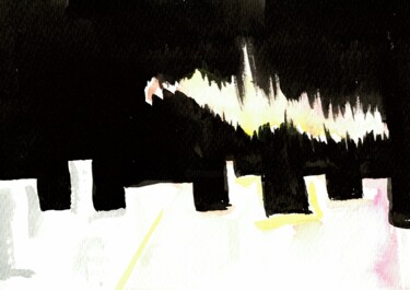 Painting titled "Night in the city" by Anna C, Original Artwork, Watercolor