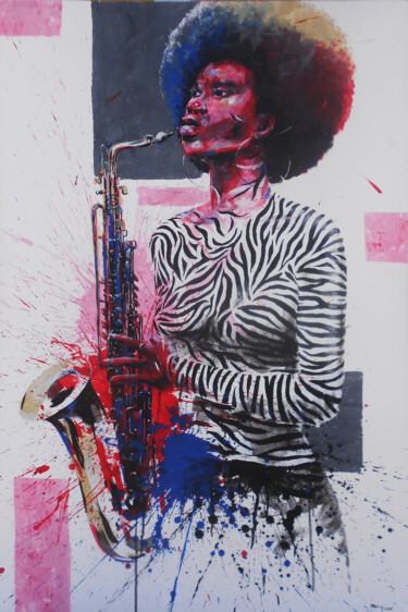 Painting titled "Zebra Woman" by Mbongeni, Original Artwork, Acrylic