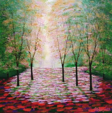 Forest of Amber and Gold Peinture intitulée "Forest of Amber and…" par Amanda Horvath, Œuvre d'art originale, Acrylique Monté sur Châssis en bois