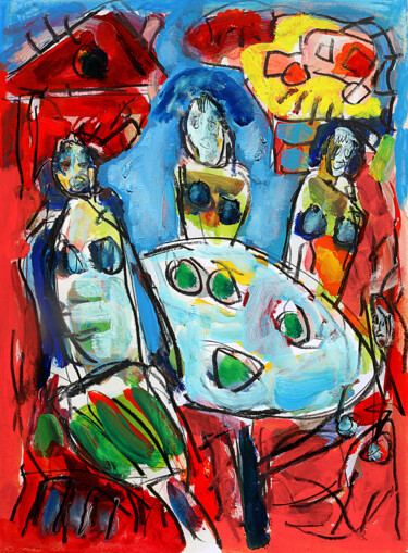 Painting titled "La part du gâteau" by Jean Mirre, Original Artwork, Oil