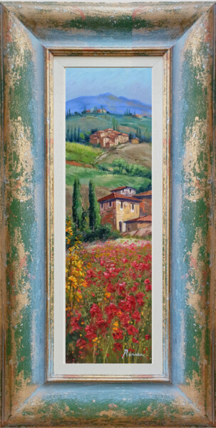 Painting titled "Vertical wildflower…" by Domenico Ronca, Original Artwork, Oil Mounted on Other rigid panel