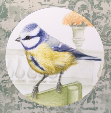 Painting titled "Mésange jardin" by Isabelle Molinard, Original Artwork, Watercolor