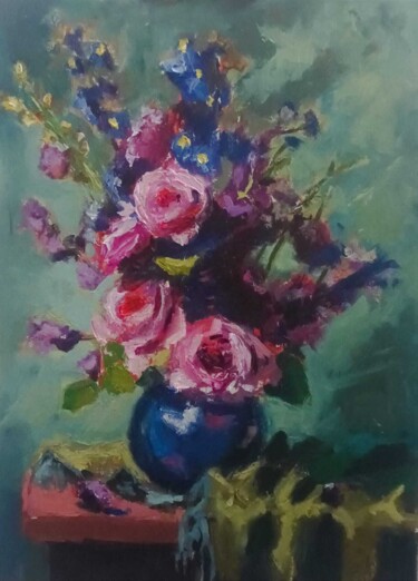 Painting titled "Bouquet de fleurs 2" by Frédéric Imparato, Original Artwork, Oil