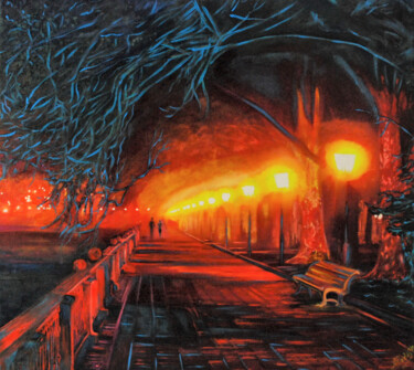 Painting titled "Neon fantasy of nig…" by Alex Pelesh, Original Artwork, Oil Mounted on Wood Stretcher frame