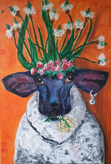 Painting titled "Owca wiosenna" by Angelika Sliwinska, Original Artwork, Acrylic