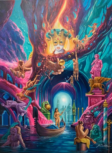 Malerei mit dem Titel "Die Unterwelt von V…" von Herbert Duttler, Original-Kunstwerk, Öl Auf Keilrahmen aus Holz montiert