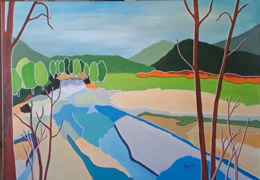 Peinture intitulée "Cascade de la Vis" par Monikf, Œuvre d'art originale, Acrylique Monté sur Châssis en bois