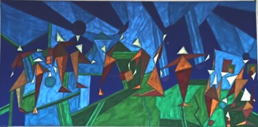 Peinture intitulée "Les danseurs et les…" par Laure Barlet, Œuvre d'art originale, Huile Monté sur Châssis en bois