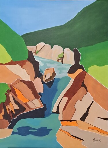 Painting titled "Pont d'Auchinier, V…" by Monikf, Original Artwork, Acrylic Mounted on Wood Stretcher frame