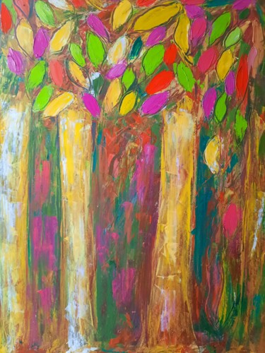 Peinture intitulée "Arbre à papillon" par Sandra Land, Œuvre d'art originale, Huile