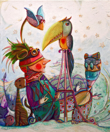 绘画 标题为“FLIGHT INSTRUCTIONS” 由Carlo Salomoni, 原创艺术品, 丙烯 安装在木质担架架上