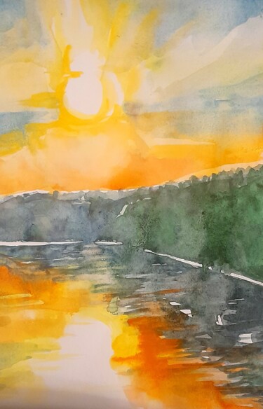 绘画 标题为“Sun over the lake” 由Alexey Zhucovsky, 原创艺术品, 水彩