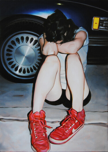 Schilderij getiteld ""Sin Titulo"" door Daniel García, Origineel Kunstwerk, Olie Gemonteerd op Frame voor houten brancard