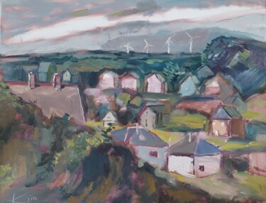 Les éoliennes de Veules les Roses 绘画 标题为“Les éoliennes de Ve…” 由Kimberly Weissenborn, 原创艺术品, 油 安装在木质担架架上