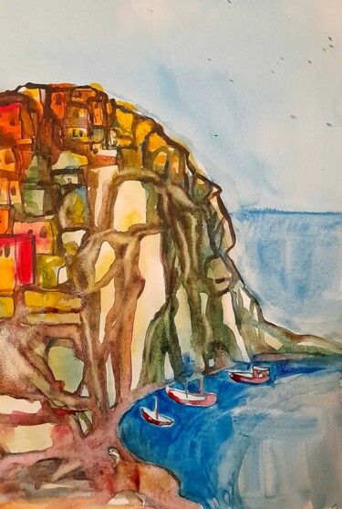 Peinture intitulée "Mediterranean villa…" par Alexey Zhucovsky, Œuvre d'art originale, Aquarelle