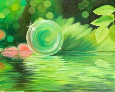 Painting titled "A moment on the wat…" by Tetiana Kovtun, Original Artwork, Oil Mounted on Cardboard