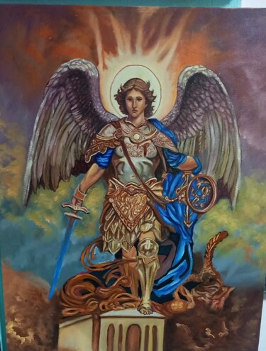 Painting titled "San Miguel Arcángel" by Alison Ocariz, Original Artwork, Oil