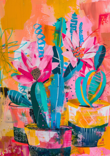 Digitale Kunst getiteld "Blossom cactus" door Valentina Strunevich, Origineel Kunstwerk, Acryl