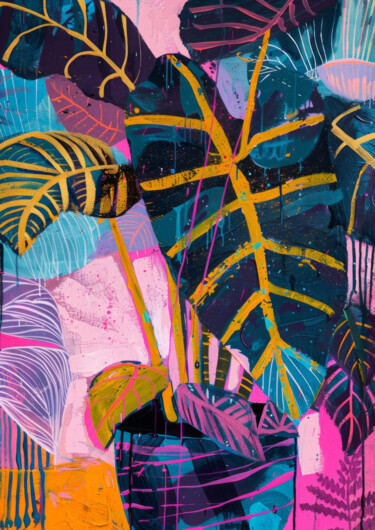 Digital Arts titled "colourful alocasia" by Valentina Strunevich, Original Artwork, AI generated image