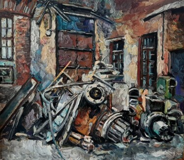 Painting titled "Груда металла на за…" by Anna Iaguzhinskaia, Original Artwork, Oil