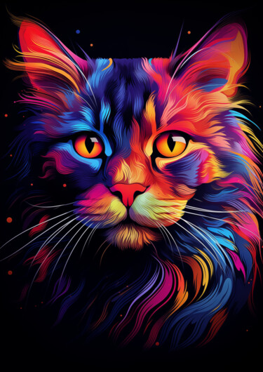 数字艺术 标题为“Neon Cat” 由Nicola Schmid, 原创艺术品, AI生成的图像