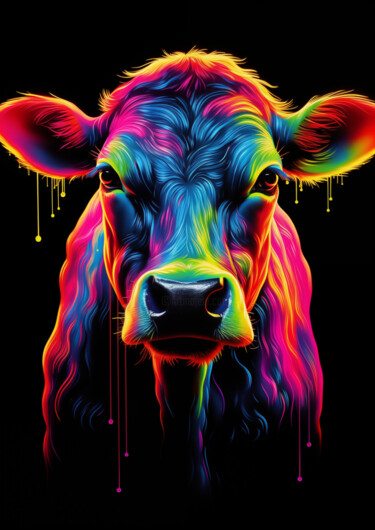 数字艺术 标题为“Neon cow” 由Nicola Schmid, 原创艺术品, AI生成的图像