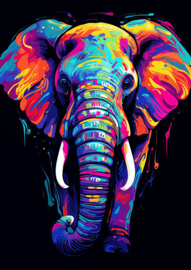 数字艺术 标题为“Neon elephant” 由Nicola Schmid, 原创艺术品, AI生成的图像