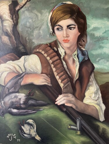 Peinture intitulée "La chasseresse" par Jacques Dolley, Œuvre d'art originale, Huile Monté sur Châssis en bois