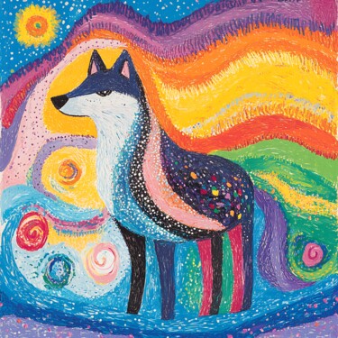 Wolf of Color and Magic 数字艺术 标题为“Wolf of Color and M…” 由Anna Burger, 原创艺术品, 数字拼贴