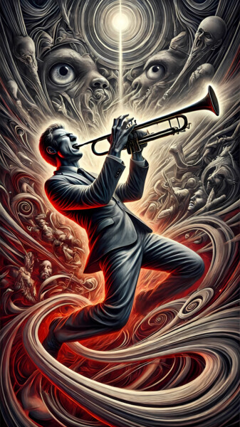 El Trompetista y sus Fantasmas "El Trompetista y su…" başlıklı Dijital Sanat Soulful Spectres tarafından, Orijinal sanat, AI tarafından oluşturulan görüntü