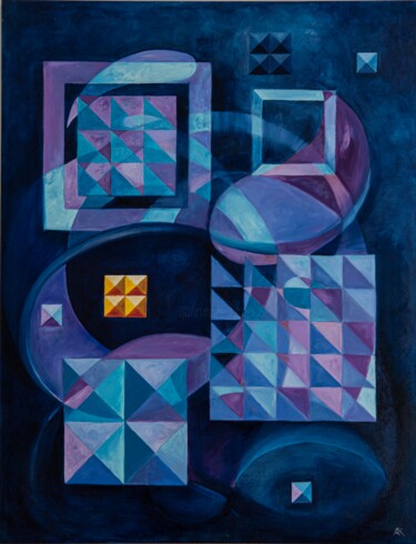 Schilderij getiteld ""Outer Space cities…" door Alexander Klyatskiy, Origineel Kunstwerk, Olie