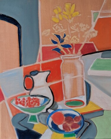 Peinture intitulée "Nature morte à la c…" par Martin Jobert, Œuvre d'art originale, Huile Monté sur Châssis en bois