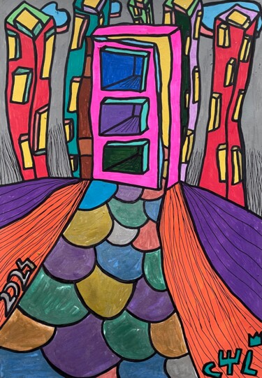 Dessin intitulée "Next door" par Christophe Verger-Lecocq, Œuvre d'art originale, Marqueur