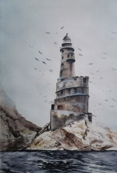 Peinture intitulée "Aniva lighthouse" par Elena Rodnikova, Œuvre d'art originale, Aquarelle