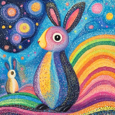 数字艺术 标题为“A Bunny's Cosmic Ad…” 由Anna Burger, 原创艺术品, 数字油画