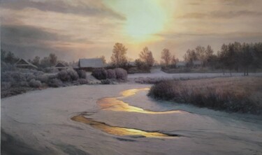 Painting titled "Sun & ice" by Yaroslav Ponomarenko, Original Artwork, Oil Mounted on Wood Stretcher frame