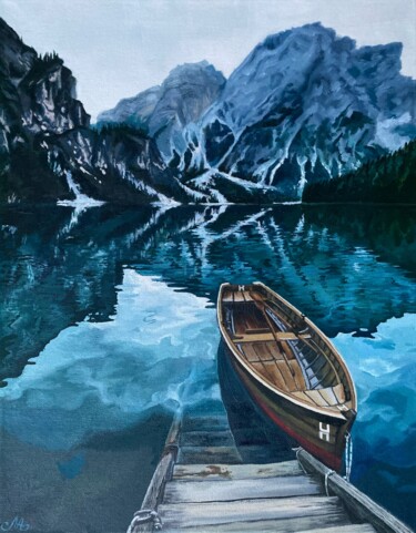 Lago di Braies Peinture intitulée "Lago di Braies" par Anna Mamonkina, Œuvre d'art originale, Huile Monté sur Châssis en bois