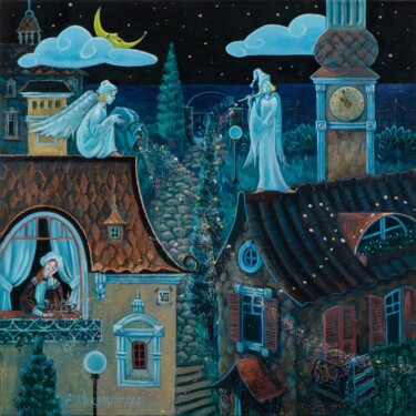 Peinture intitulée "Flute sounds" par Elena Nikolic, Œuvre d'art originale, Acrylique Monté sur Châssis en bois