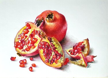 图画 标题为“Juice pulp of pomeg…” 由Natasha Sokolnikova, 原创艺术品, 铅笔 安装在木质担架架上