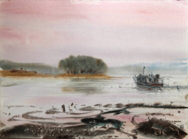 Painting titled "Purple Dawns, Orava…" by Rudolf Suran, Original Artwork, Watercolor