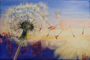 Painting titled "Aigrette de pissenl…" by Océane Bourderotte, Original Artwork, Acrylic Mounted on Wood Stretcher frame