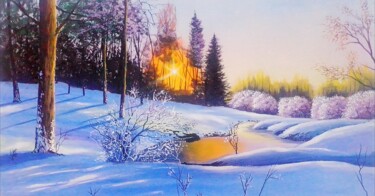 Painting titled "Sun kissed snow" by Moin Uddin, Original Artwork, Acrylic