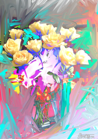 数字艺术 标题为“roses jaunes” 由Xuélie.S, 原创艺术品, 数字油画