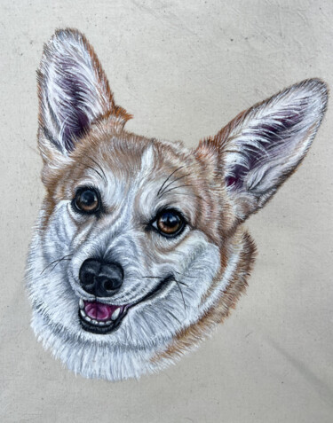 A portrait of a corgi. Portrait of a dog. 绘画 标题为“A portrait of a cor…” 由Antonina Pavlic, 原创艺术品, 丙烯