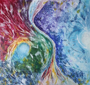 Pittura intitolato "Star trail in the d…" da Giango, Opera d'arte originale, Acrilico Montato su Telaio per barella in legno