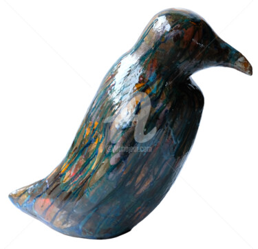 Sculpture titled "Manchot couleurs" by Viviane Thelen, Original Artwork, Clay
